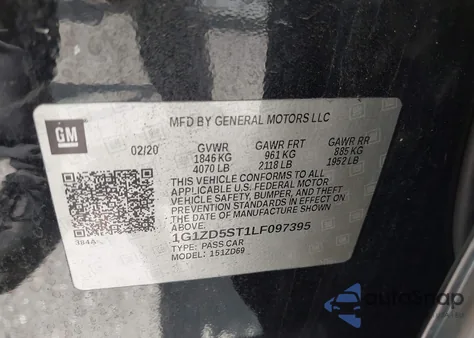 2020 Chevrolet Malibu Fwd Lt z USA, uszkodzony, nr VIN 1G1ZD5ST1LF097395